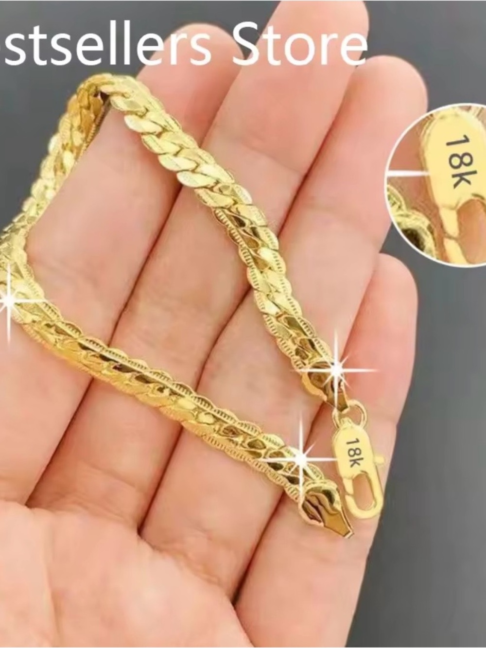 18K Gold Plated Chain Bracelet - Shiny Yellow Gold